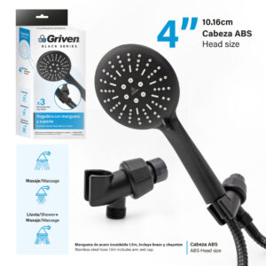 DUCHA T/ TELEFONO DE 3 FUNC. 4-5/8" C/ NEGRO GRIVEN GV- SHB-6