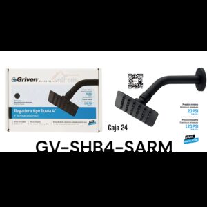 DUCHA REDONDA DE 4" T/ LLUVIA NEGRO GRIVEN GV-SHB4- RARM