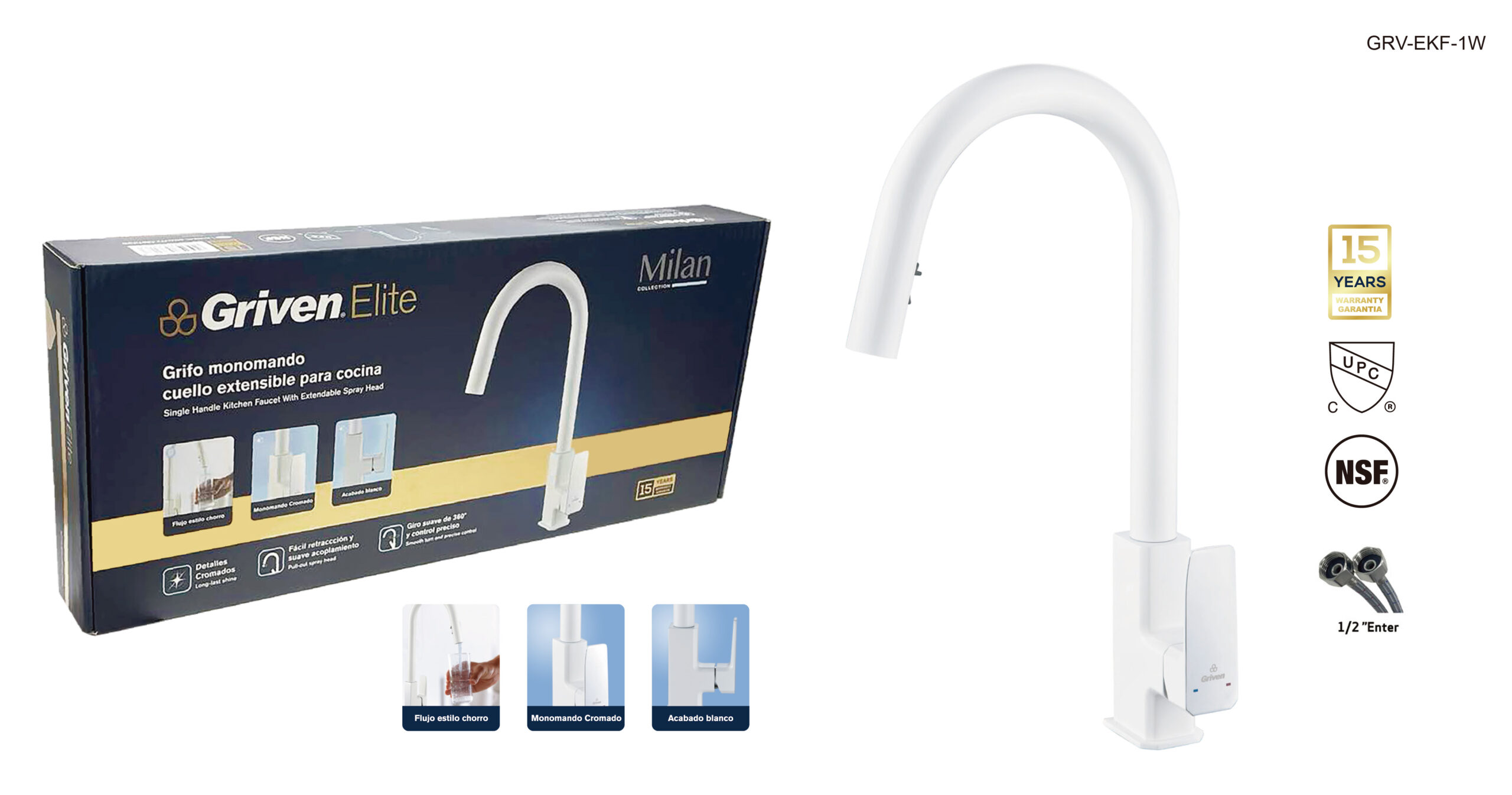 LLAVE P/ PANTRY SENC. BLANCA ELITE GRIVEN GRV-EKF-1W-3-8