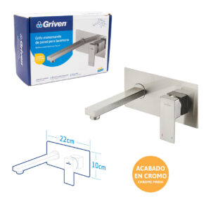 LLAVE P/ LAVAMANO DE PALANCA CUAD. P/ PARED A/CROM. GRIVEN GV-CF-4