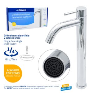 LLAVE P/ LAVAMANO CILINDRO ALTO PLNC CROM. GRIVEN GV- TCF500