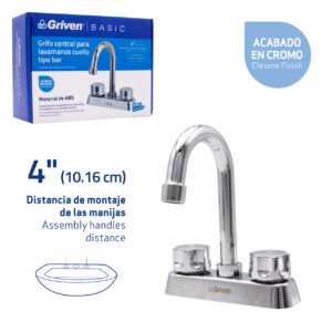 LLAVE P/ LAVAMANO DOBLE POMO CUELLO BAR MET. GRIVEN GVB-P8503-C