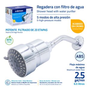 DUCHA DE 5 FUNCIONES C/ FILTRO DE AGUA CROM. GRIVEN GV- SHWP-20