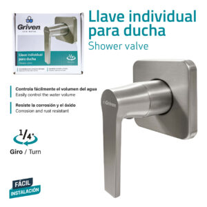 LLAVE P/ DUCHA MONO MANDO PALANCA C/GRIS GRIVEN GV- WA016-QY