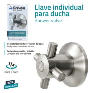 LLAVE P/ DUCHA CRUZ. DE 1/4" C/ NEGRO GRIVEN GV-WA025QY