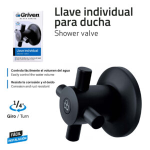 LLAVE P/ DUCHA CRUZ. DE 1/4" C/ GRIS GRIVEN GV-WA025BL