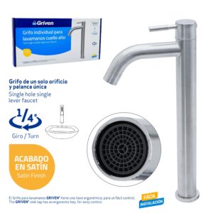 LLAVE P/ LAVAMANO SENC.CUELLO ALTO PALANCA CROM GRIVEN GV-TSF500