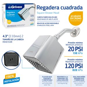 DUCHA CUADRADA DE 4.3" C/ CROM. GRIVEN GV-SHC-C2