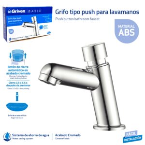 LLAVE P/ LAVAMANO SENC. PUSH AUTOMATICA CROM. GRIVEN GVB-DFZ-3C