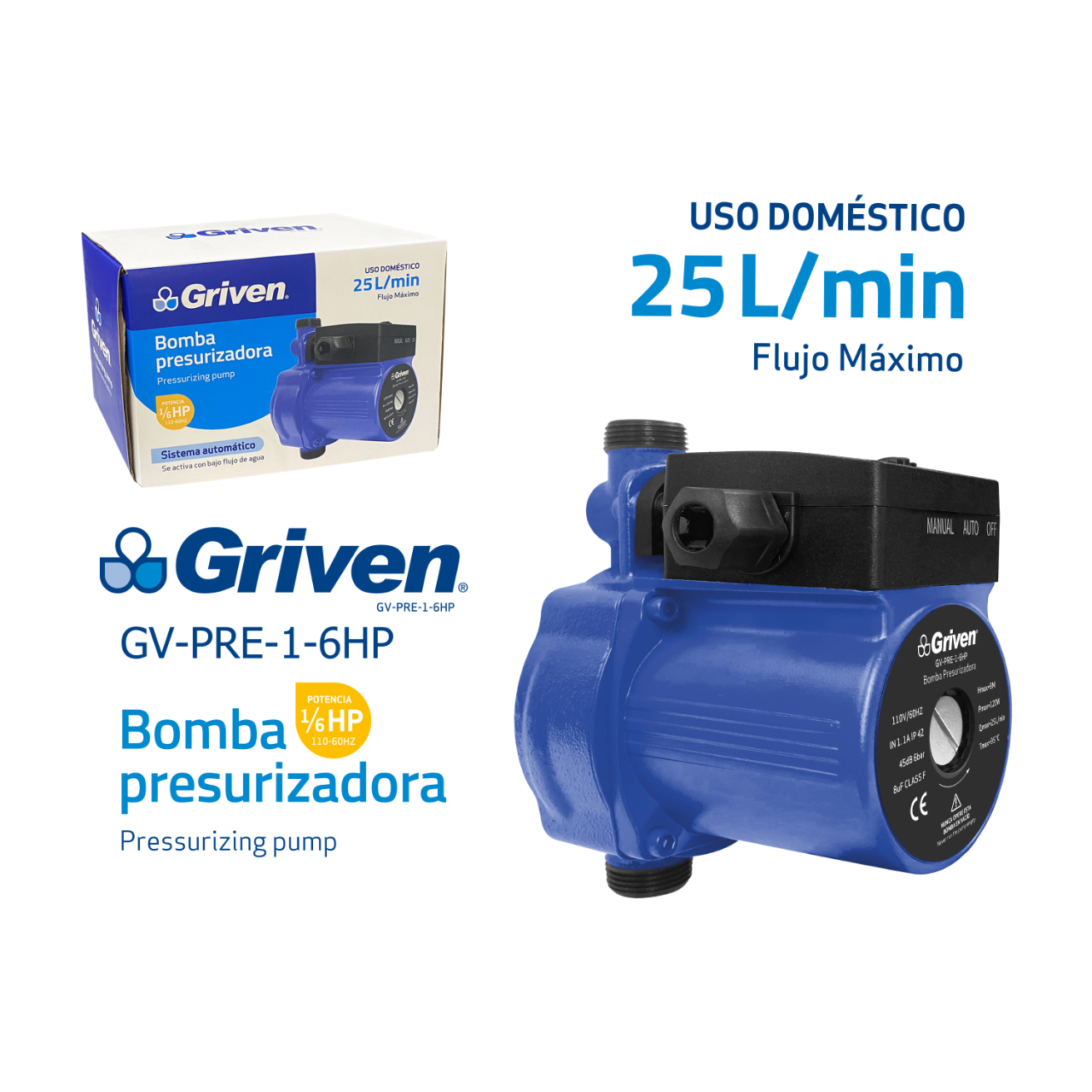 BOMBA P/ AGUA PRESURIZADORA 1/10 HPGRIVEN GV-PRE-1- 10HP