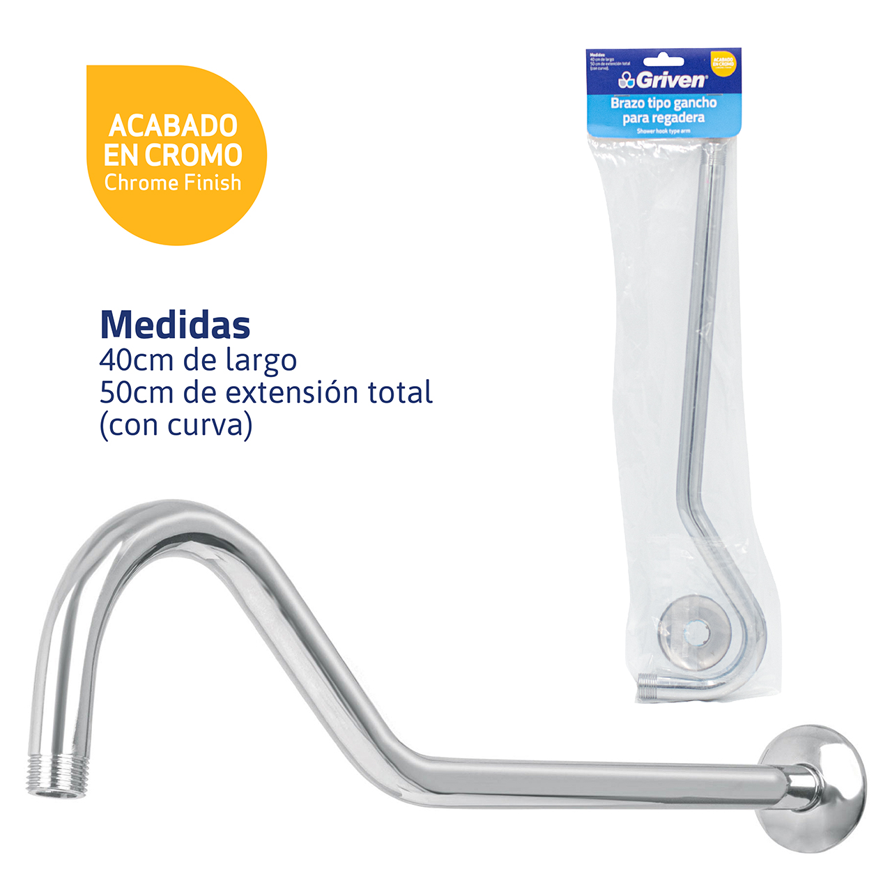 BRAZO P/ DUCHA LARGO TIPO GANCHO GRIVEN A367-GRI0810