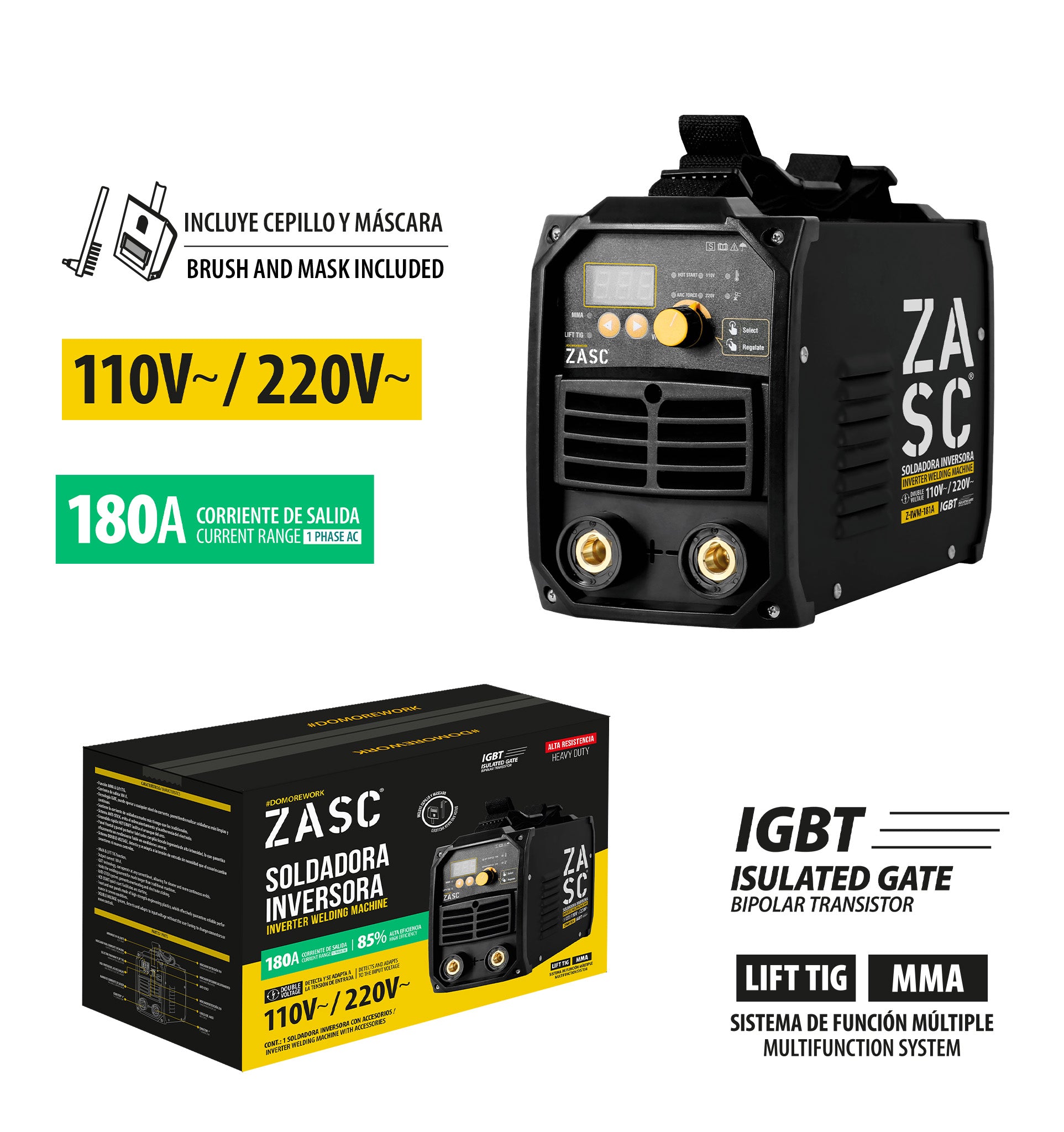 SOLDADOR INVERTER DE 140 AMP. 110- 220 V. ZASC Z-IWM-141A