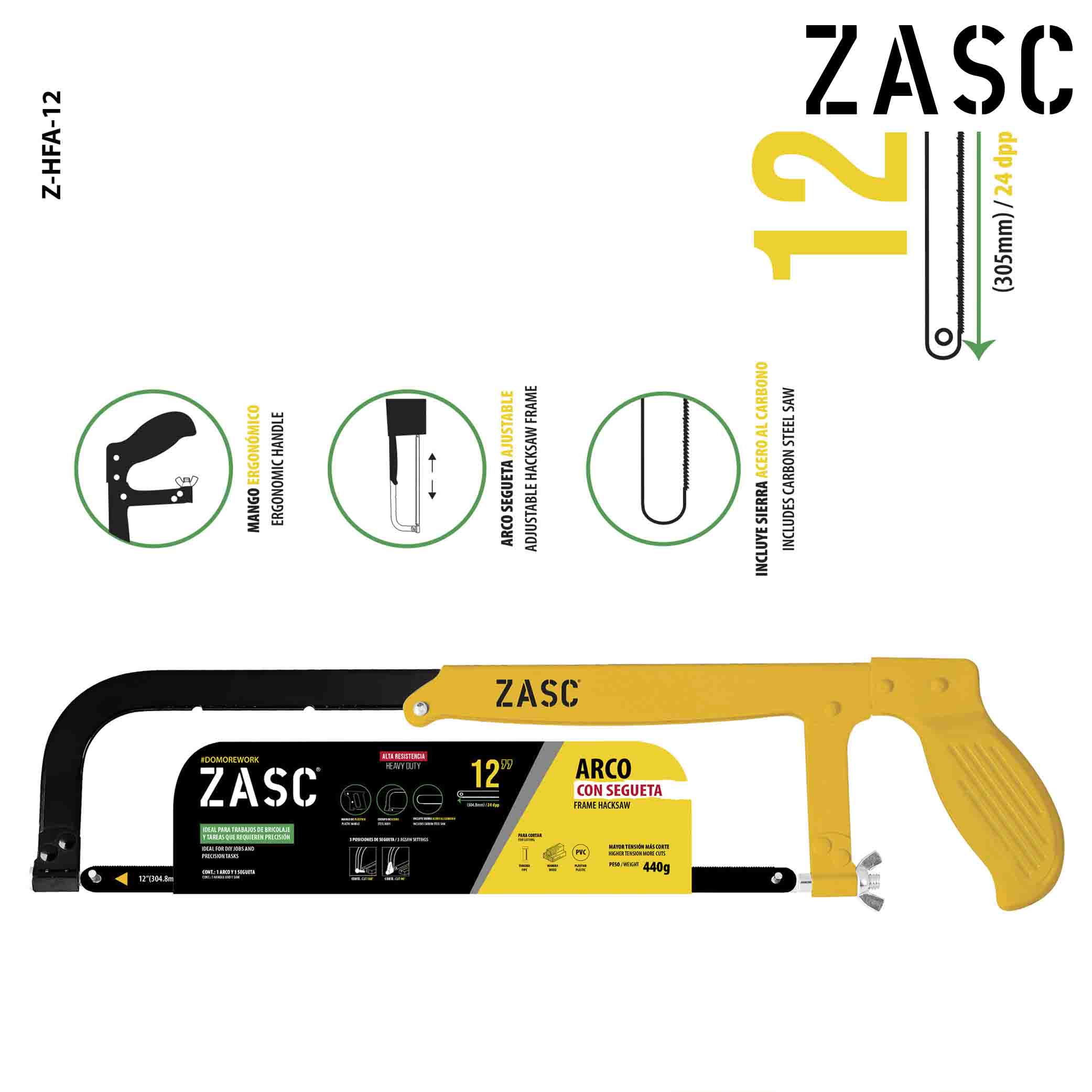 MARCO DE SIERRA DE 12'' (304.8 MM.) AJUSTABLE METALICO ZASC Z-HFA-12