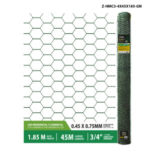 MALLA HEXAGONAL DE 1''x1.85x 45 M. RECUB.DE PVC C/ VERDE ZASC Z-HMC1X45x185-GN