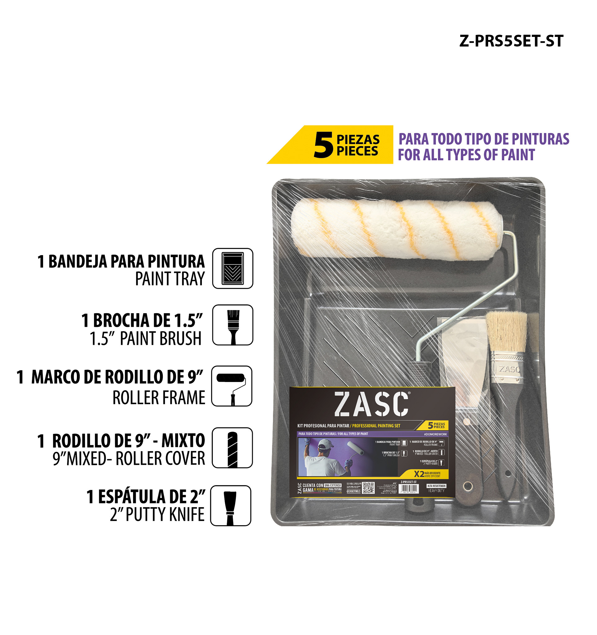 RODO C/FELPA P/ PINTAR DE 9'' C/ BLANCO ZASC Z-PRS5SET-ST