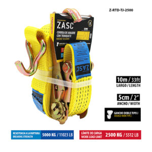CORREA DE AMARRE 10M.X 5CM. 2500KG. C/ GANCHOS ZASC Z- RTD-TJ-2500