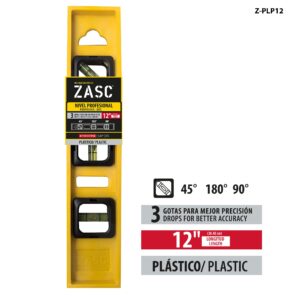 NIVEL DE 12'' PLASTICO C/ AMARILLO M/ M ZASC Z-PLP12