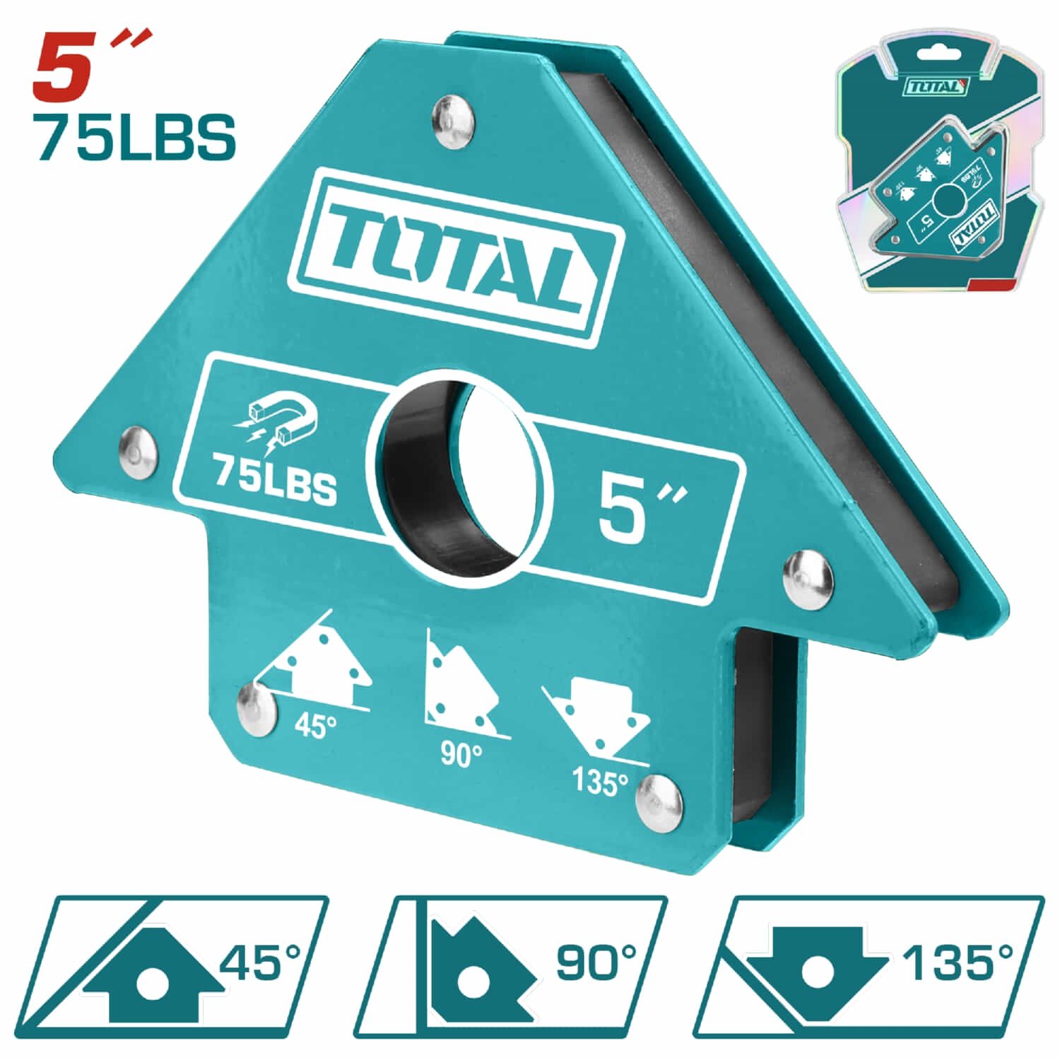ESCUADRA MAGNETICA BLISTER DE 5'' ANGULOS DE 45°, 90°, 135°. TOTAL TAMWH75052