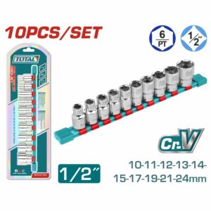 COPAS DE 1/2'' EN SET 10 PZAS. 10- 24 MM. TOTAL THT121101