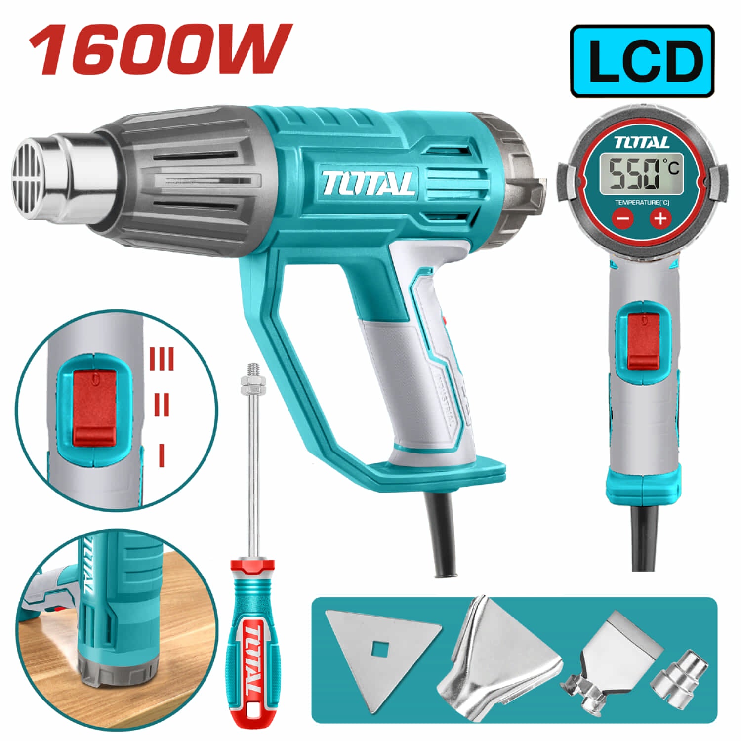 PISTOLA DE CALOR DE 1600 W. C/CONTROL DE TEMP.DIGITAL TOTAL UTB16056