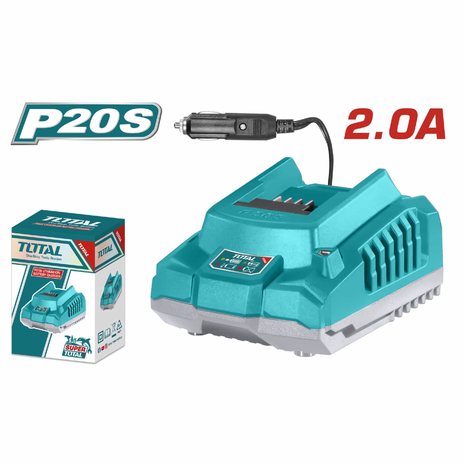 CARGADOR P/ BATERIA DE 20 V. 2.0 AH. ADAPTADOR P/ VEHICULO TOTAL TFCLI2012