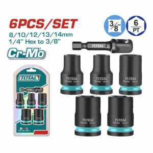DADO 3/8" HEXAG. IMPACT.(8-14MM) C/ EXTENSION SET 6 PZS TOTAL THKISD38062