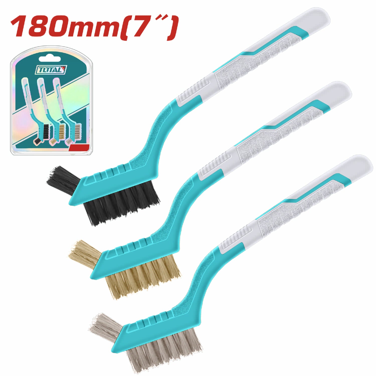 CEPILLO DE ALAMBRE 7" M/ PLASTICO EN SET DE 3 PZS. BLISTER TOTAL TAC38033