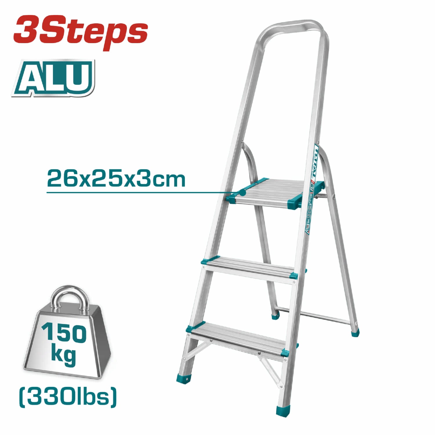 ESCALERA DE ALUMINIO 3 PELDAÑOS 26x 25x 3CM T/ BANCO 150 KG TOTAL THLAD06031