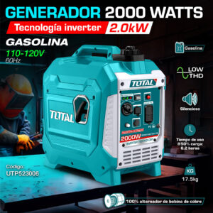 PLANTA ELECTRICA DE 2000 W. INVERTER A GASOLINA 110/120 V. 4 TIEMPOS TOTAL UTP523006