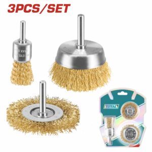 CEPILLOS P/ TALADRO 3 PZS. DORADO EN BLISTER TOTAL TAC310031