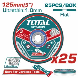 DISCO P/ CORTE MET. DE 5''x 1.0 MMx 7/8'' PLANO 25PZS TOTAL TAC21012525