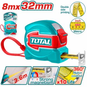 CINTA METRICA DE 8 MT. FORRADA HOJA REFORZADA IMANT. TOTAL TMT80832