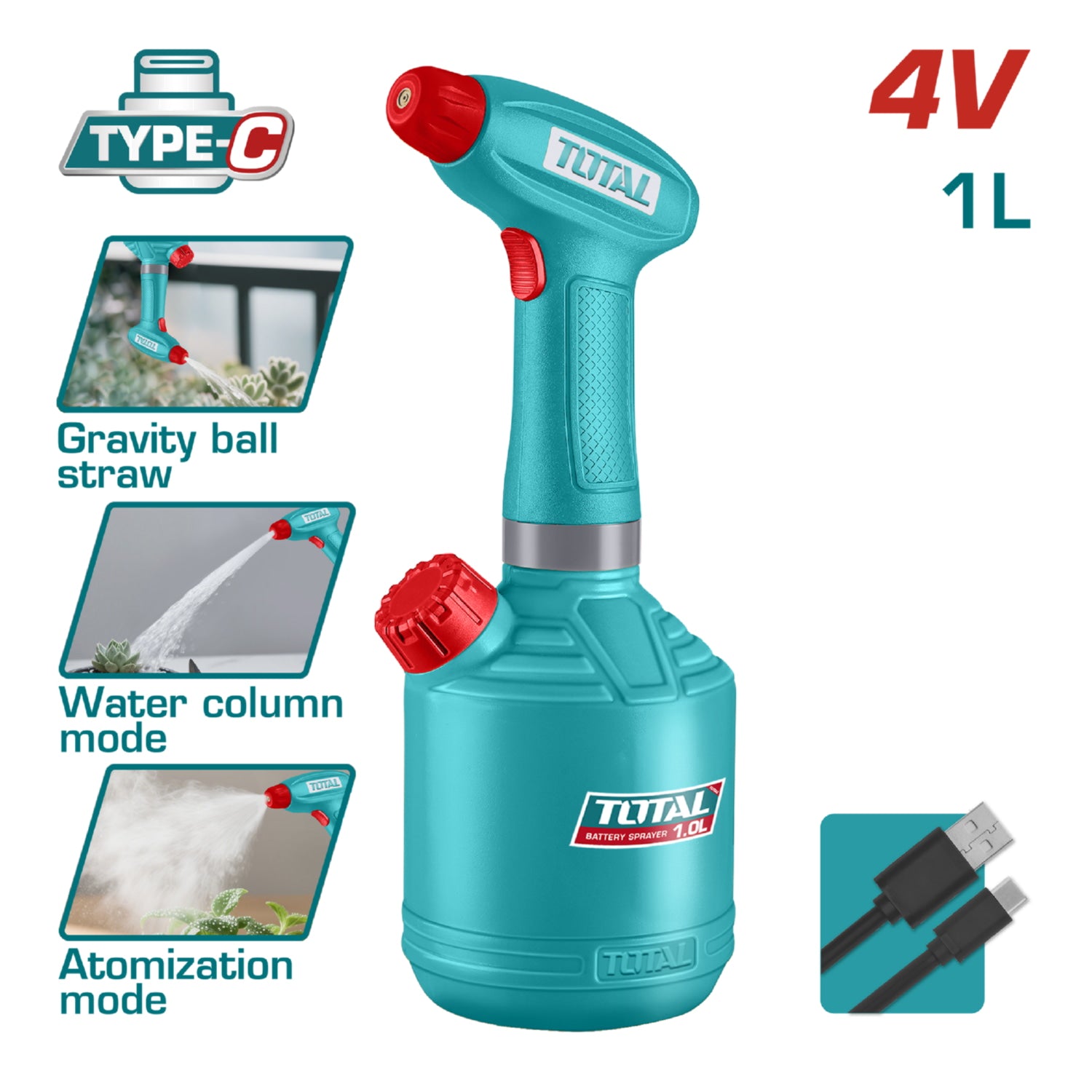 ATOMIZADOR P/ JARDIN INALAMB. 4V. 1LT. CARG/ TIPO-C TOTAL TSPP3701